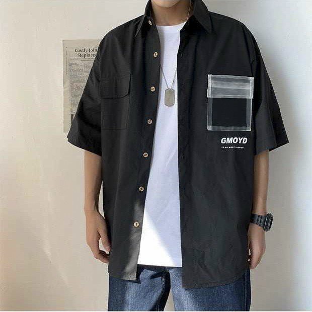 Áo sơ mi nam  form rộng có phối túi dễ phối đồ, áo sơ mi tay ngắn Unisex hàn quốc họa tiết cá tính