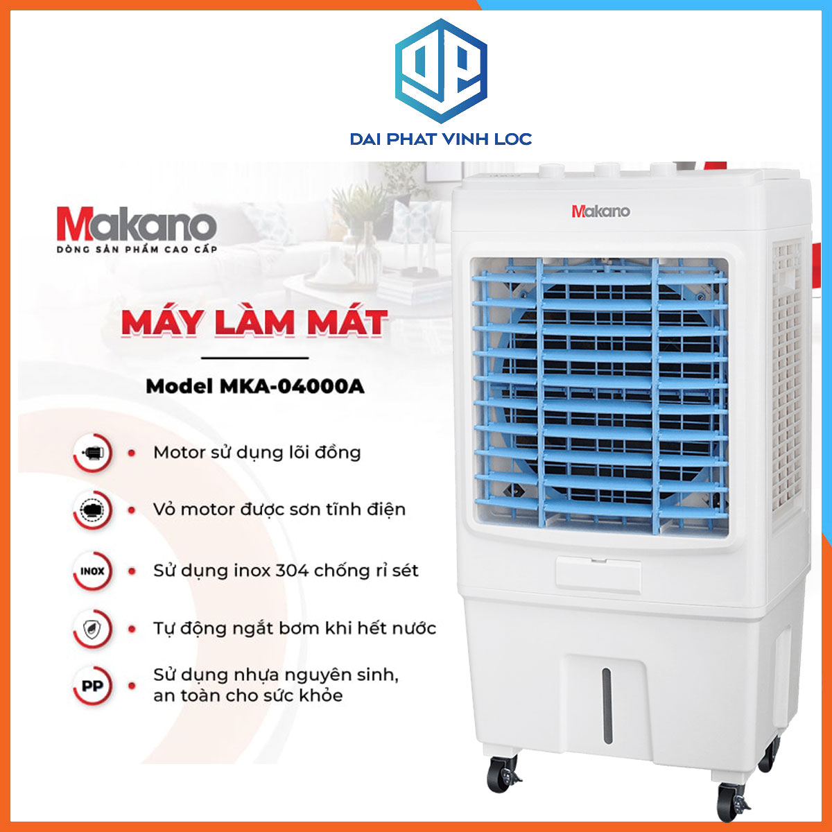 Máy làm mát không khí/ Quạt Hơi Nước Makano MKA-04000A Dung Tích 33L - Công Suất 110W - Bảo Hành 12 Thang