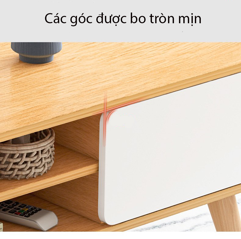 Bàn trà kết hợp hộc tủ để đồ tiện lợi, bàn sofa cafe thiết kế đơn giản chân gỗ tự nhiên phong cách Bắc Âu hiện đại