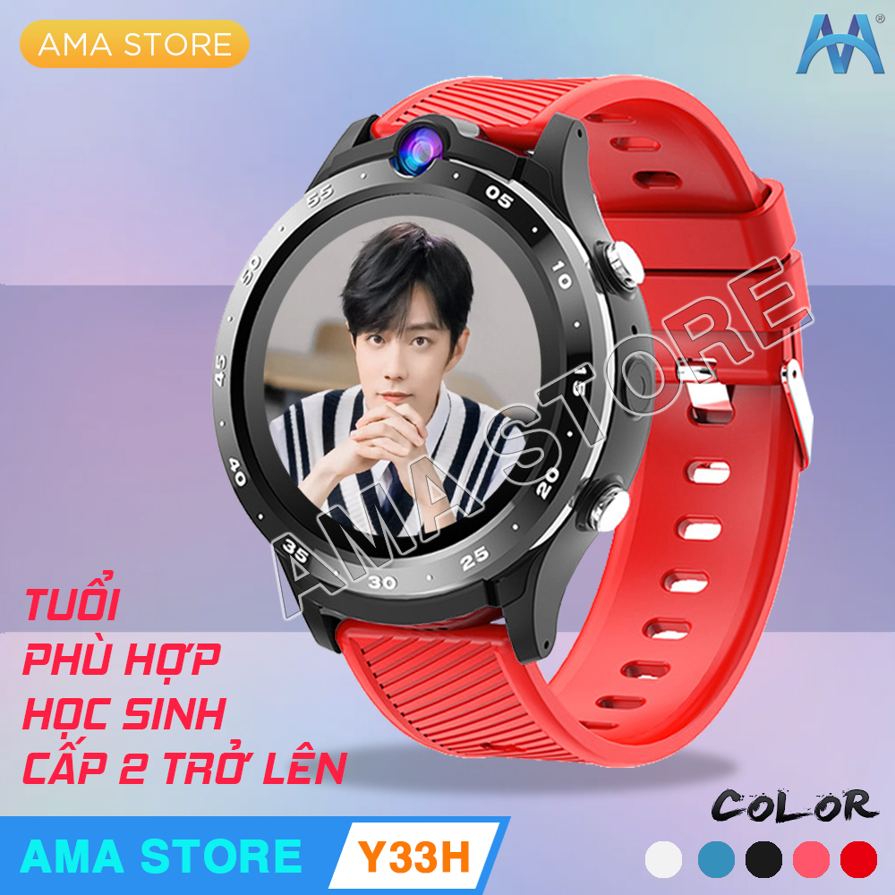 Đồng Hồ Thông Minh Gắn Sim Định Vị Cho Học Sinh Thcs, Thpt Model Ama Watch Y33H - Hàng Nhập Khẩu - Đen - Dây Đỏ