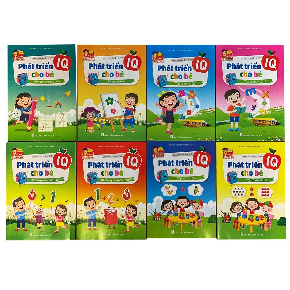 Sách Phát Triển IQ Cho Bé Làm Quen Toán Học Và Tập Tô Màu- Bộ 8 Quyển cho trẻ từ 5-6 tuổi