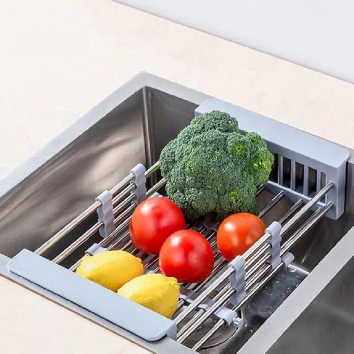 Khay inox gác bồn rửa chén co giãn tiện dụng