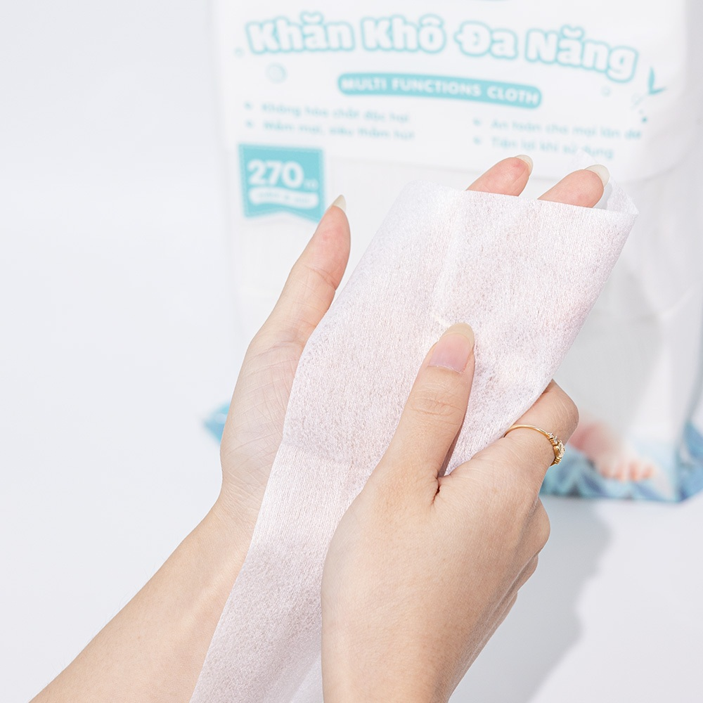 Thùng 05 túi khăn vải khô đa năng cho bé Ecowipes túi 270 tờ 345g mềm mịn dai thấm hút tốt