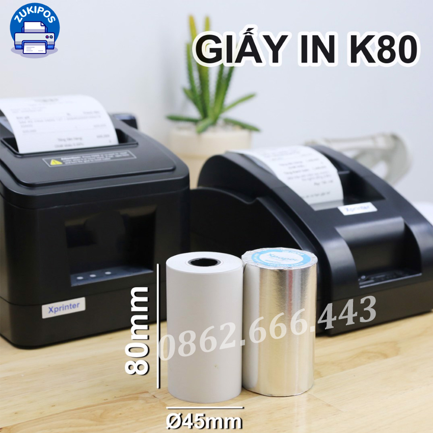 Giấy in hóa đơn K80 bọc bạc (phi 45)