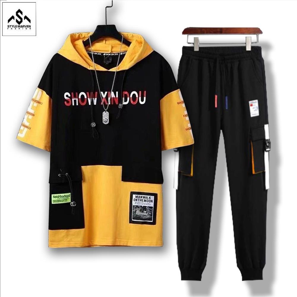 Bộ Quần Áo Thun Nam STYLE MARVEN Áo Ngắn Tay SHOW XIN DOU Kết Hợp Quần Jogger Túi Hộp - SET NAM 9000025C