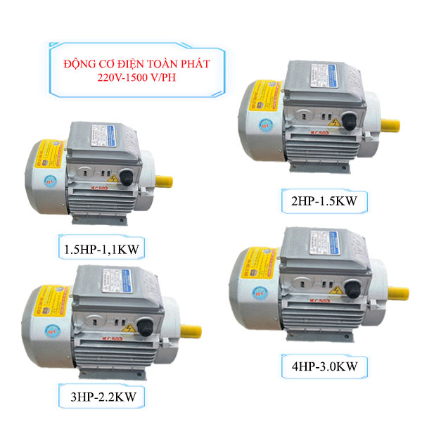 Động cơ điện Toàn Phát vỏ nhôm 1.1kw/1.5kw/2.2kw/3.0kw/3.5kw-220v/1500v/ph