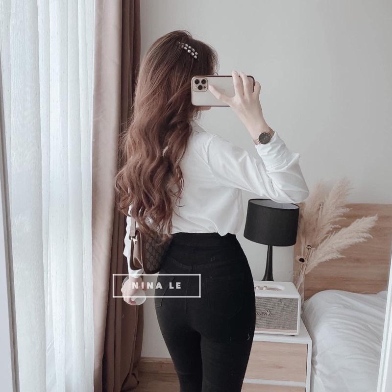 Áo Sơ Mi Trắng Kiểu Xếp Ly Ngực Hàng Đep Kiểu Công Sở YURITA Sơmi Tay Dài Cao Cấp Hàn Quốc Vintage Tiểu Thư