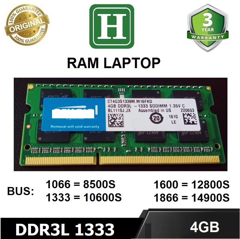 Ram laptop 4GB DDR3L bus 1333 (10600S), ram cho laptop