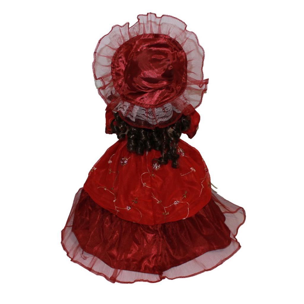 40cm Porcelain Doll with Dress Hat Home Display Decor