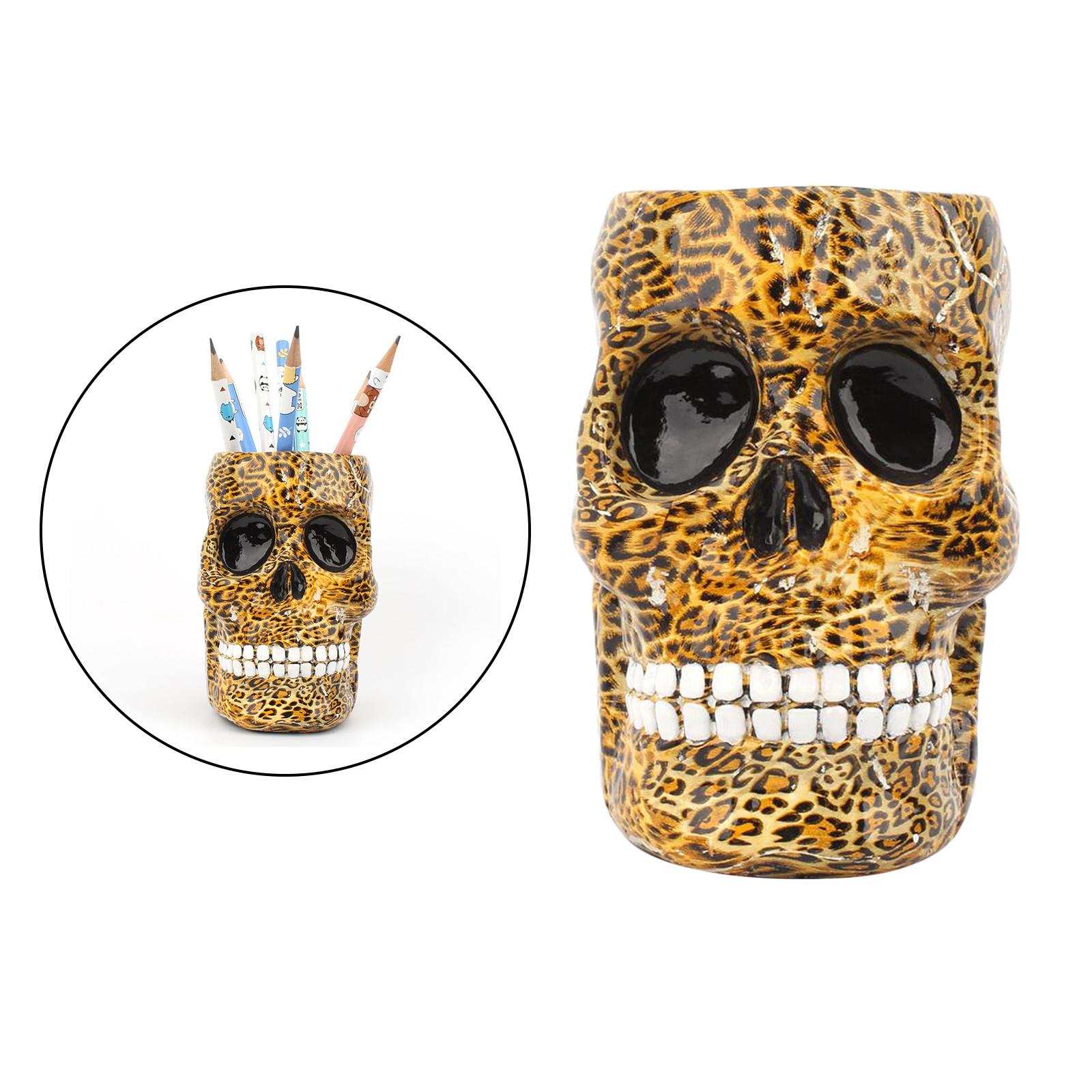 Skull Desk Organizer Pencil Holder Cosmetic Makeup Brushes Display Rack A