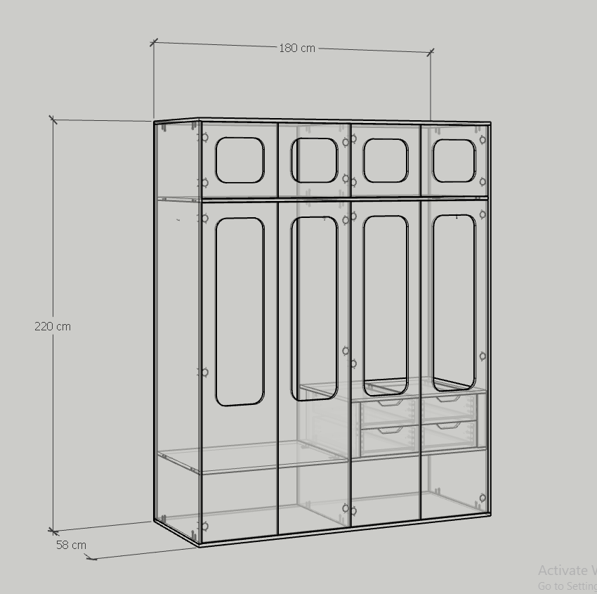 [Happy Home Furniture] MEYDAN, Tủ quần áo 1m8x2m2 cánh mây,180cm x 58cm x 220cm ( DxRxC), TCM_053