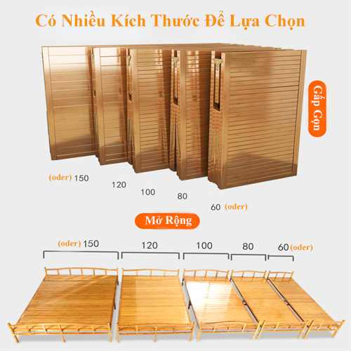 Giường Tre Gấp Gọn Thông Minh, Nằm Thư Giãn 100% Bằng Tre Tự Nhiên(Tặng kèm gối 50k) .KT 195 x 80/100(Vàng Đậm,Vàng Nhạt)