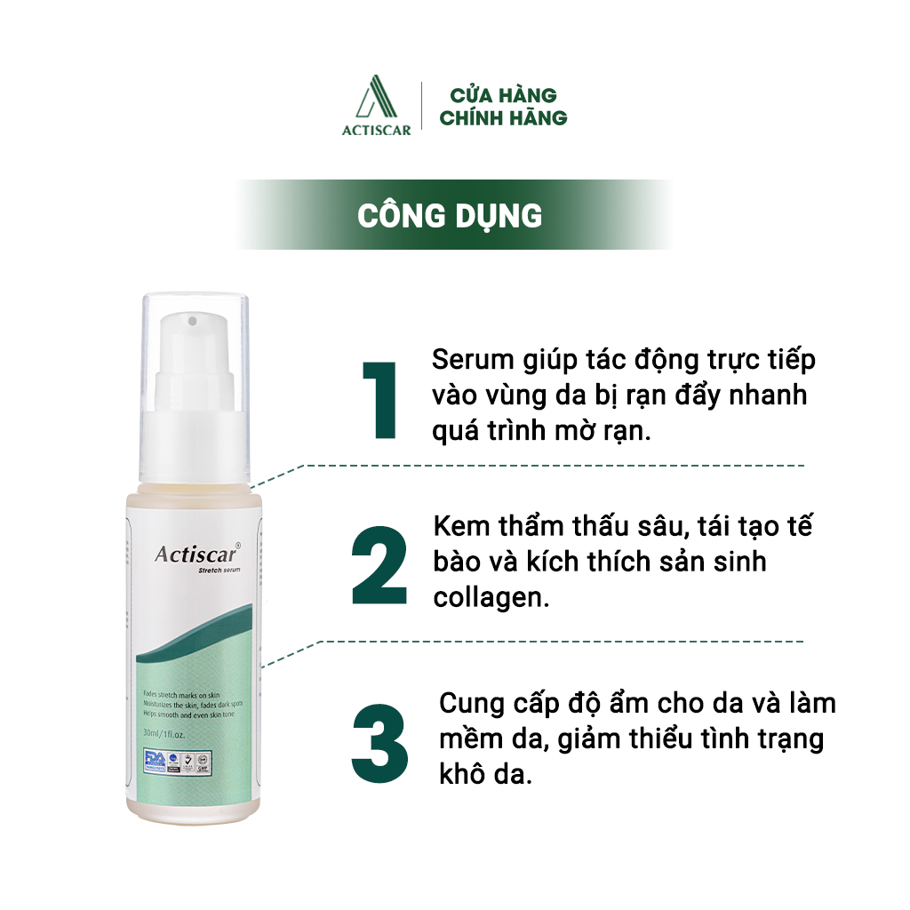 Serum Rạn Da Actiscar Làm Mờ Rạn Da, Mờ Sẹo, Đều Màu Da Sau Sinh 30ml