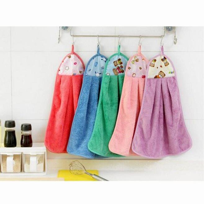 Khăn lau tay nhà bếp dễ thương có móc treo tường cotton thấm hút tốt