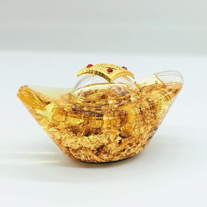 Thỏi vàng lá Thần Tài Kim Nguyên Bảo phong thủy chiêu tài - Dài 11cm