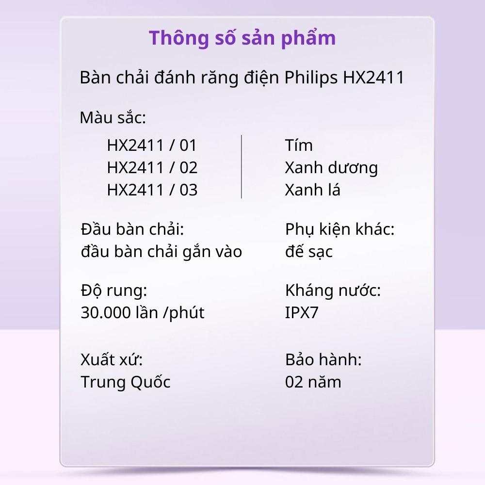 Bàn chải đánh răng điện Philips HX2411 với 3 chế độ làm sạch - Hàng nhập khẩu