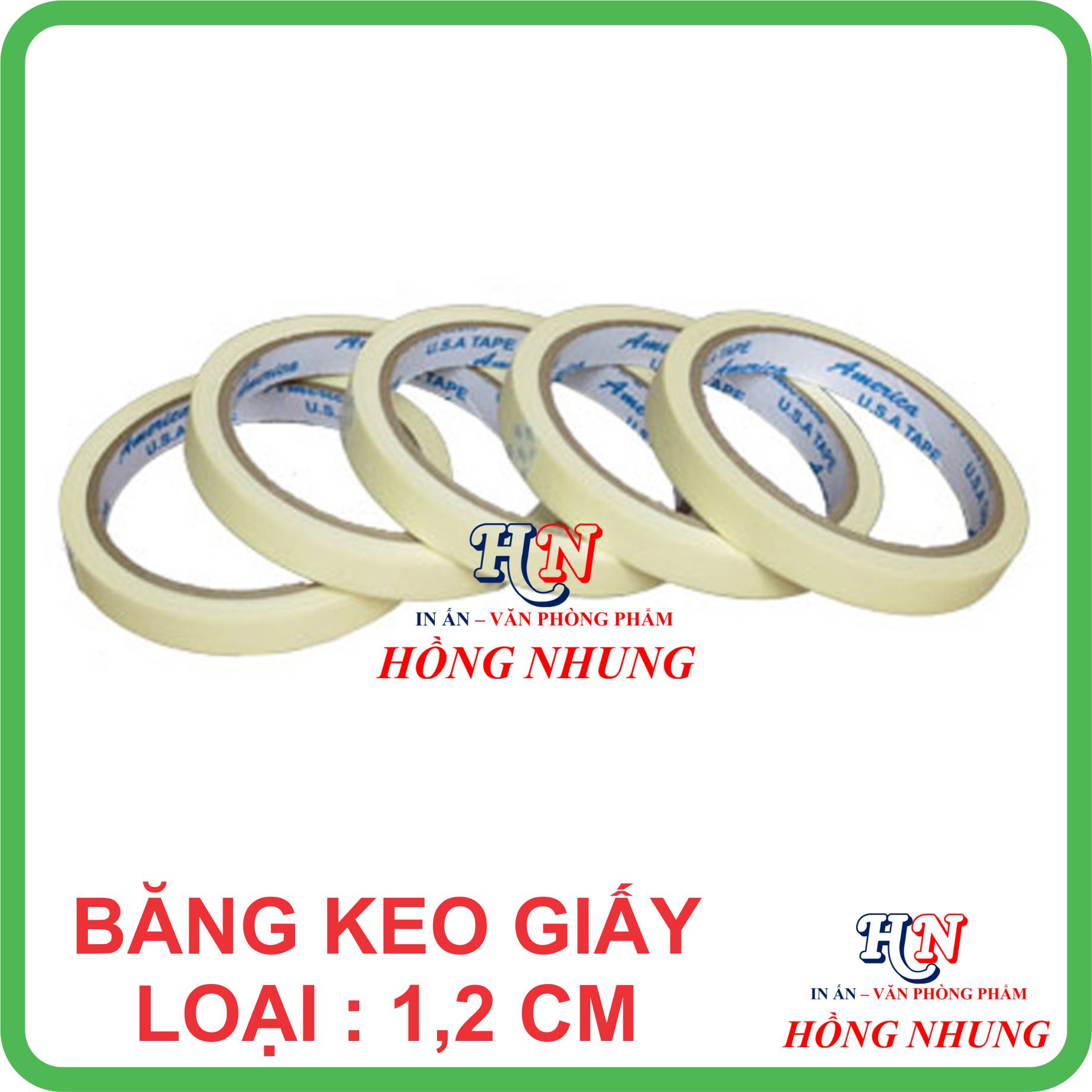 1 cuộn Băng Keo Giấy 1,2cm / 2,4cm ; Siêu dính, bền, chắc chắn, tiện dụng.