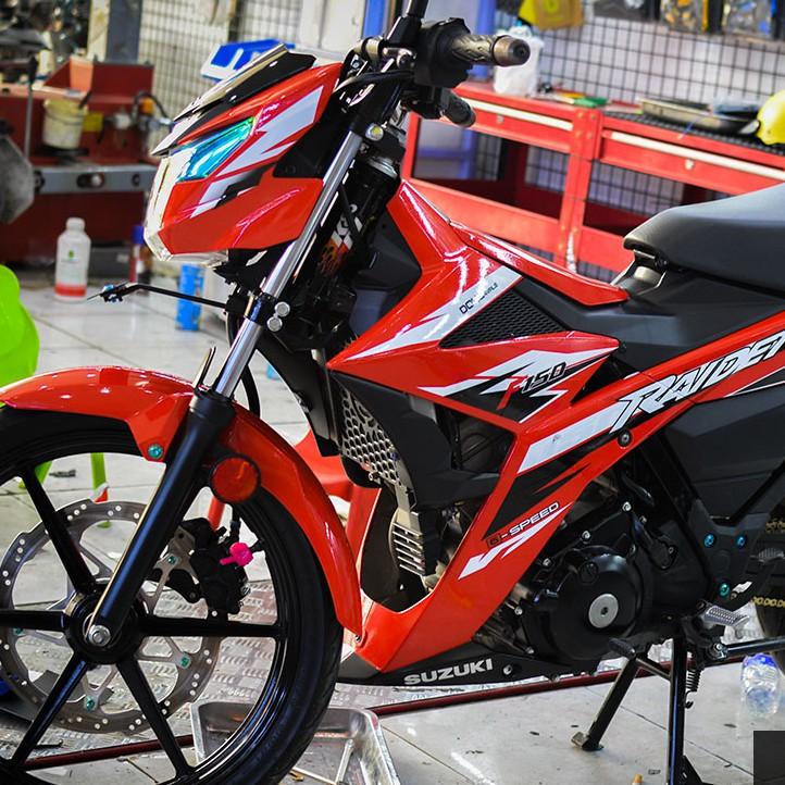 Decal Xe Máy - Tem Trùm Dành Cho Satria, Raider Đỏ Trắng Đen Thể Thao