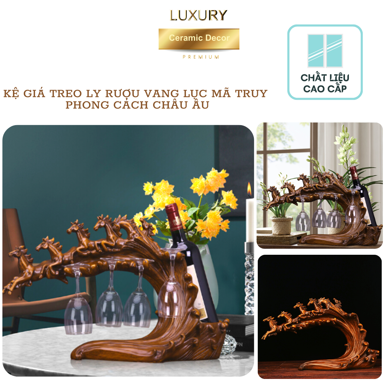 Kệ Giá Treo Ly Rượu Vang Lục Mã Truy Phong Cao Cấp Phong Cách Châu Âu - Hàng Nhập Khẩu