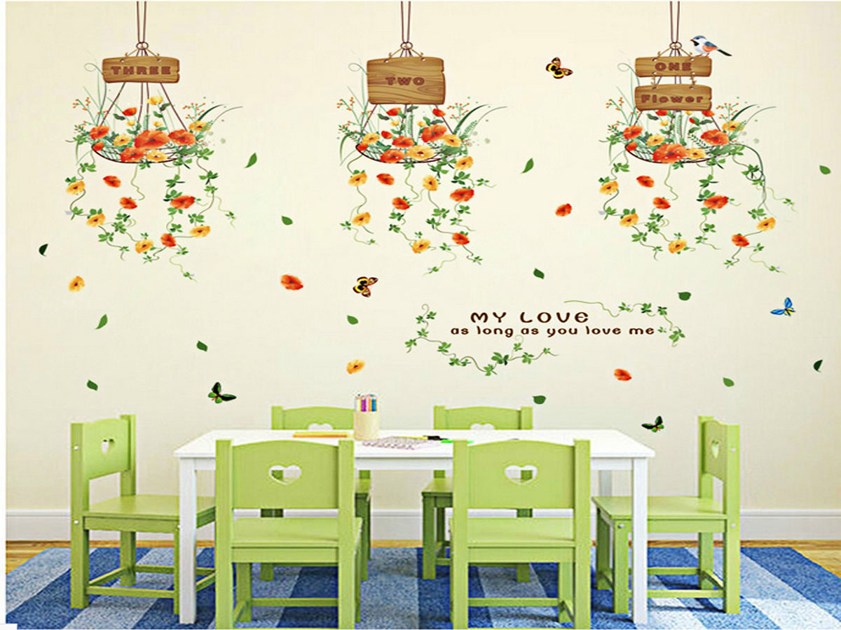 Decal dán tường- 3 GIỎ HOA
