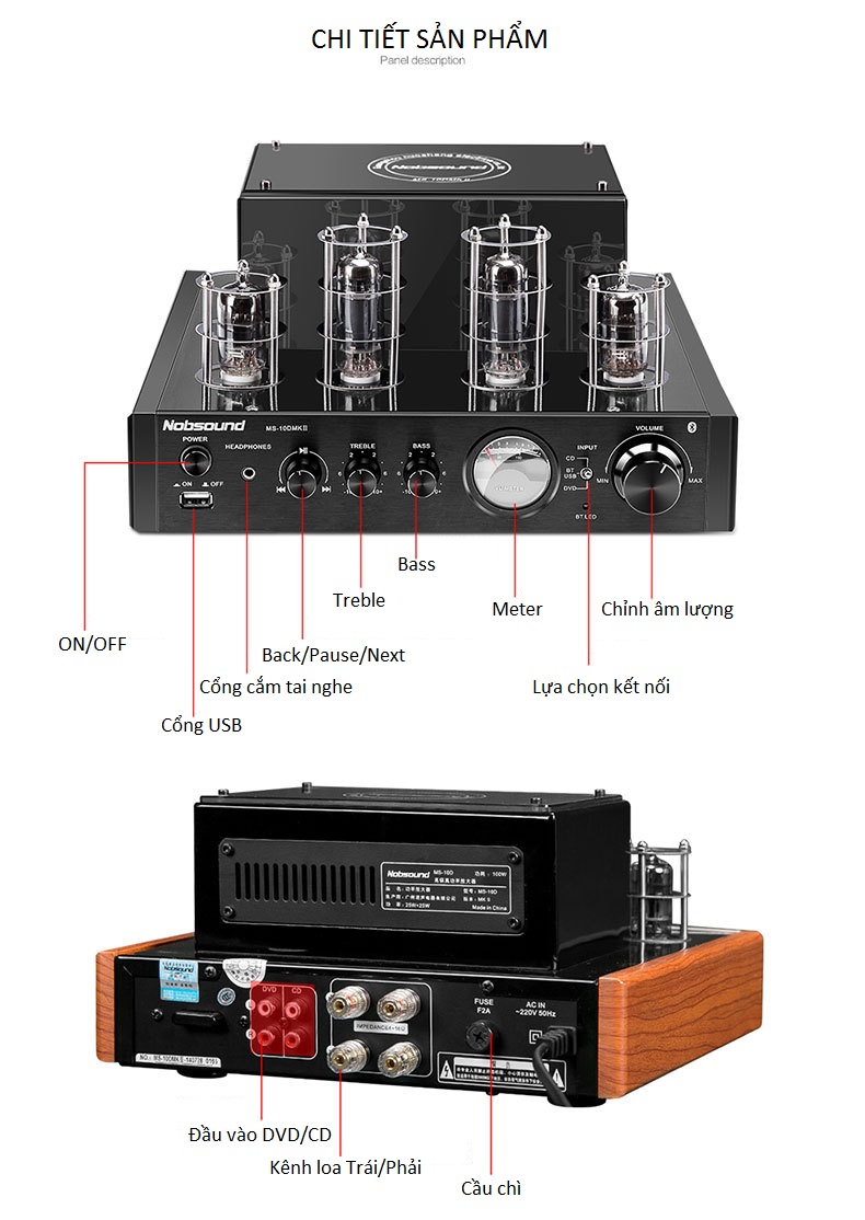 Bộ Amplifier Đèn Mini Bluetooth Nobsound MS-10DMKII Cao Cấp - Hàng Chính Hãng