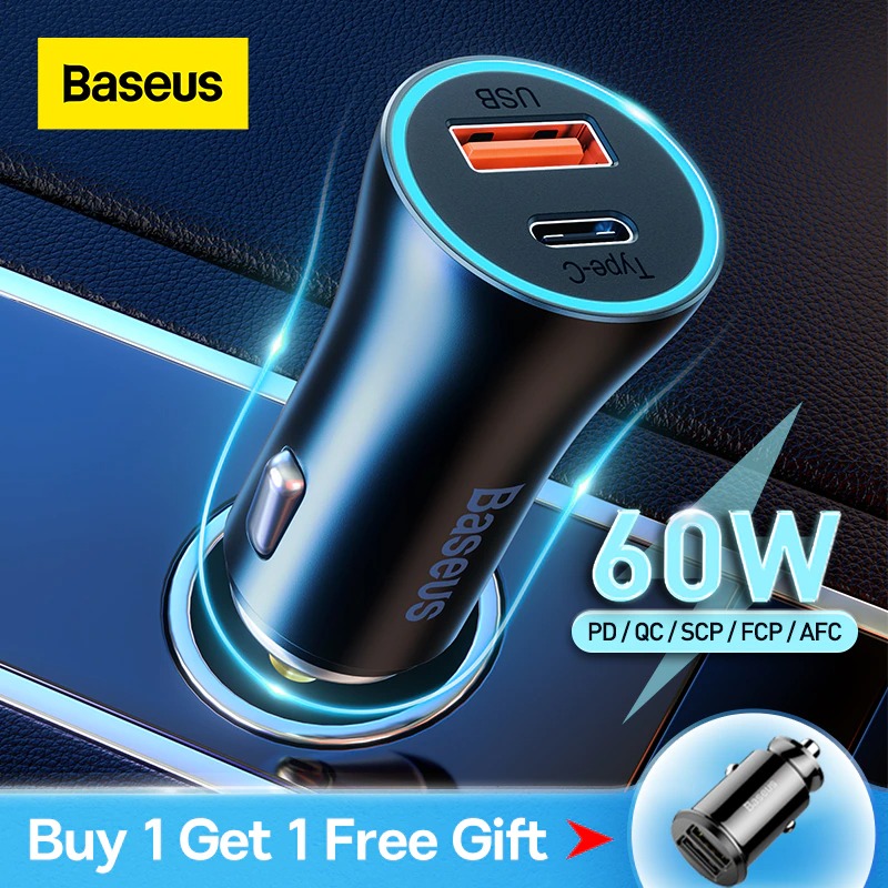 Tẩu Sạc Ô Tô Baseus Golden Contactor Max Dual Fast Charger Car Charger 60W - Hàng Chính Hãng