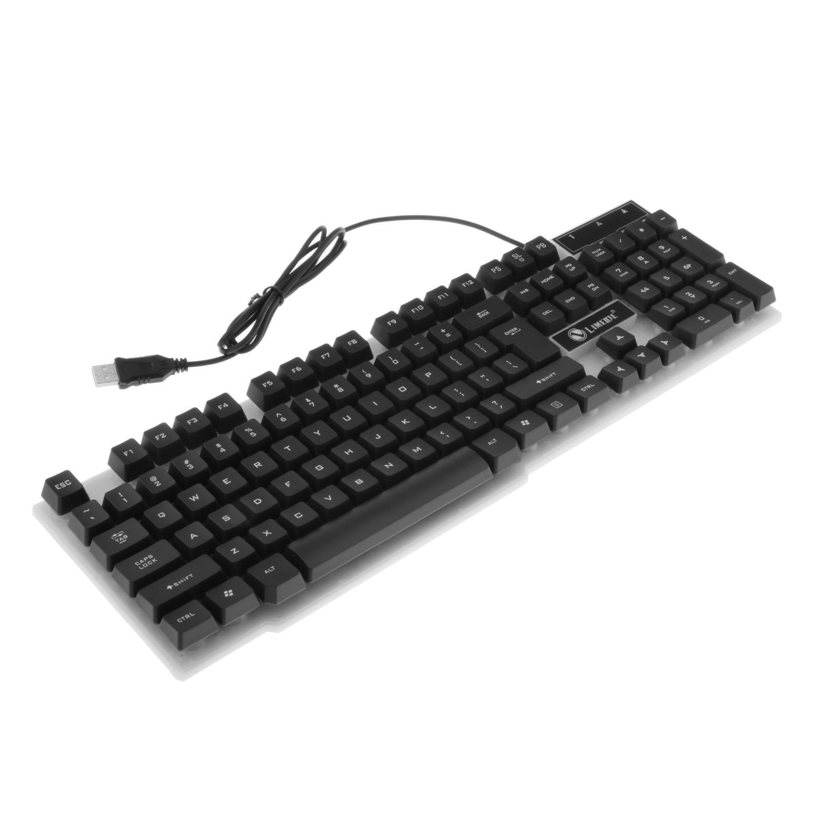 Gamer Wired Keyboard USB Mouse Set for Laptop Pc, 7-Color Breathing Backlit Mouse, US English Layout