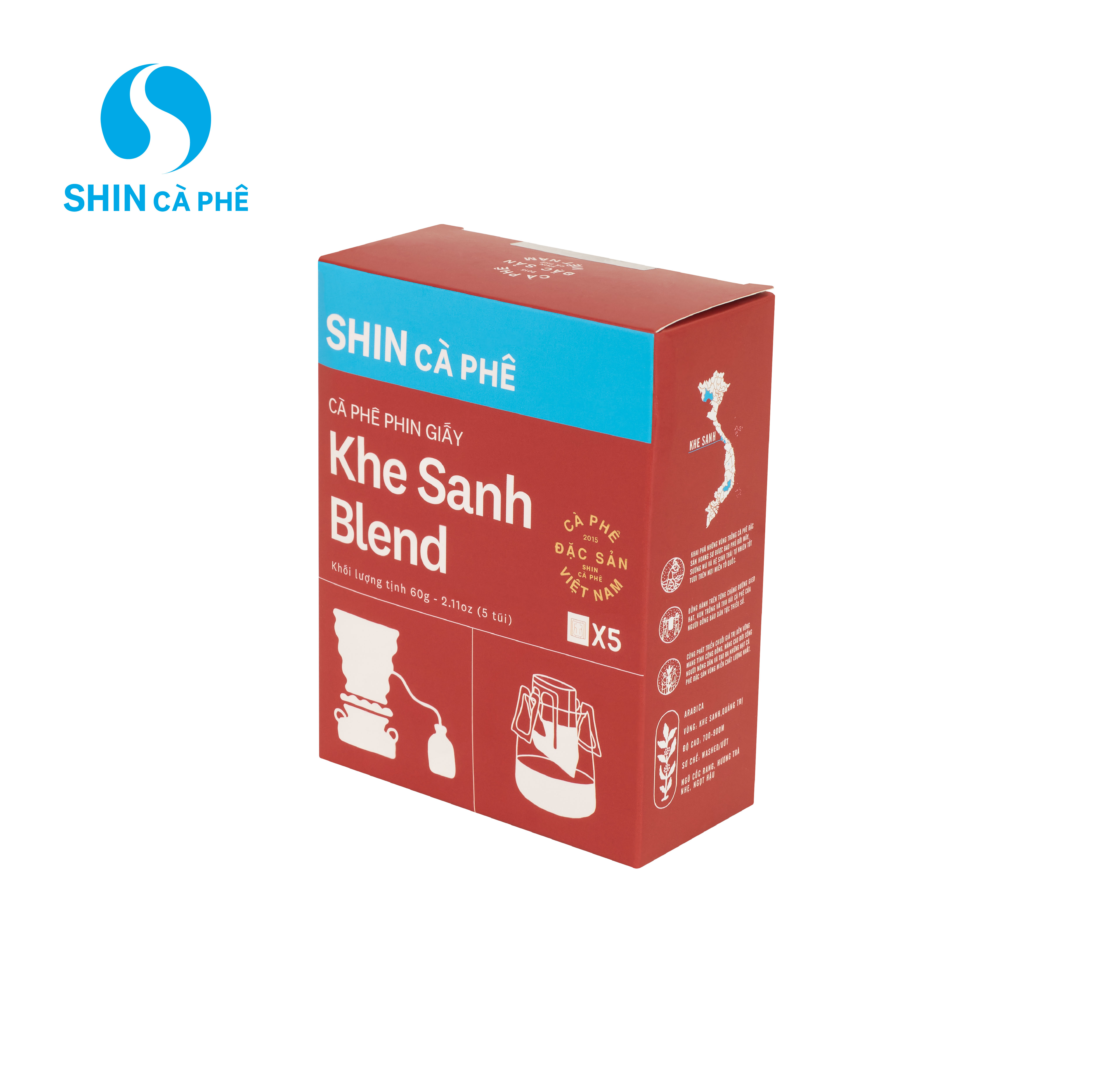 SHIN Cà Phê - Khe Sanh Blend Phin Giấy tiện lợi hộp 5 gói