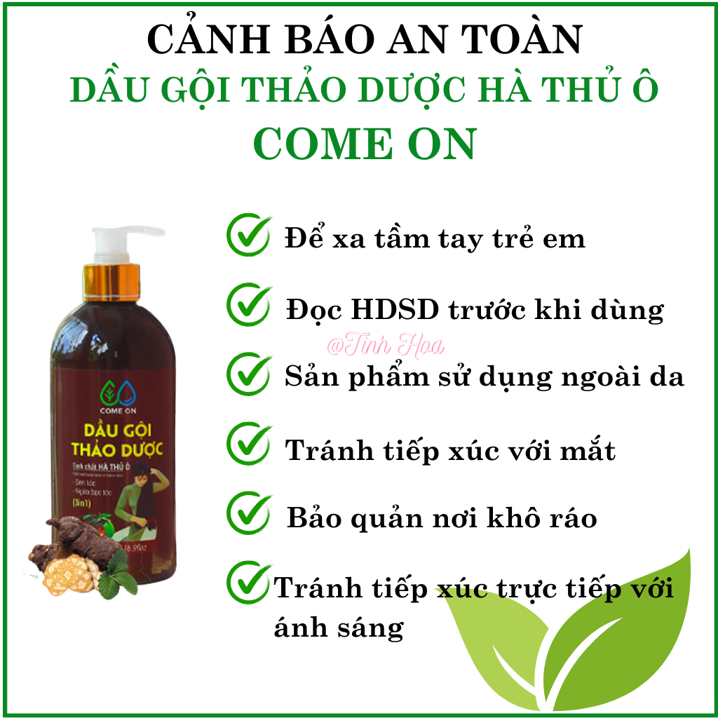 Dầu gội thảo dược hà thủ ô Come on chai 500ml, tặng túi thơm cà phê dầu gội thảo dược dưỡng tóc khỏe, sạch gàu