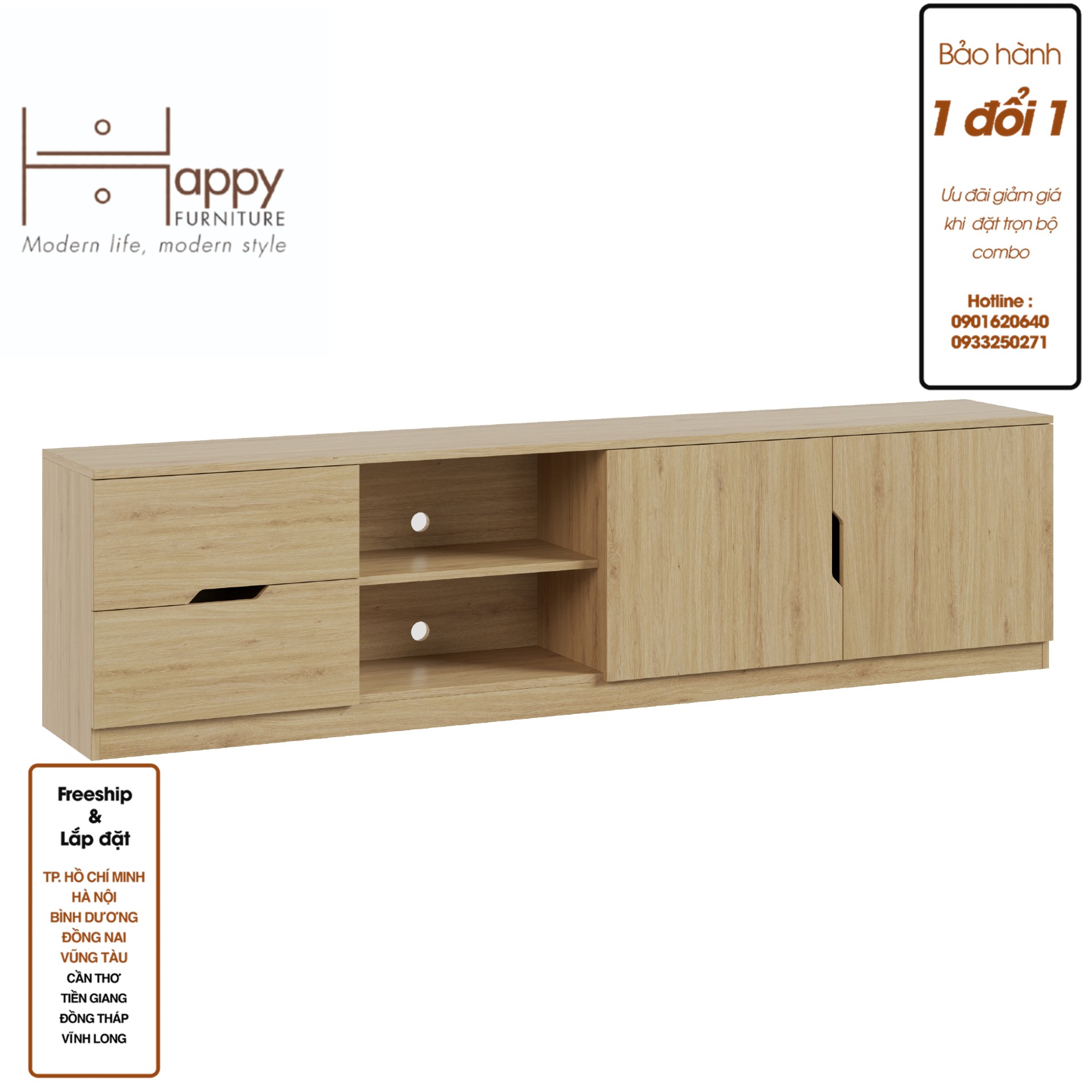 [Happy Home Furniture] DASH, Kệ Tivi nhiều ngăn, 210cm x 35cm x 54cm ( DxRxC)   , KTV_007