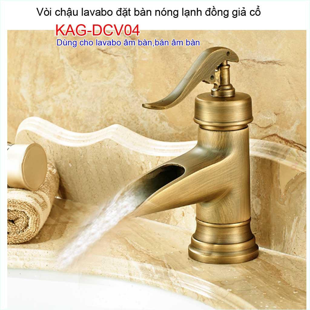 Vòi lavabo đồng cao 18cm, vòi đồng giả cổ, vòi cho chậu rửa mặt KAG-DCV04