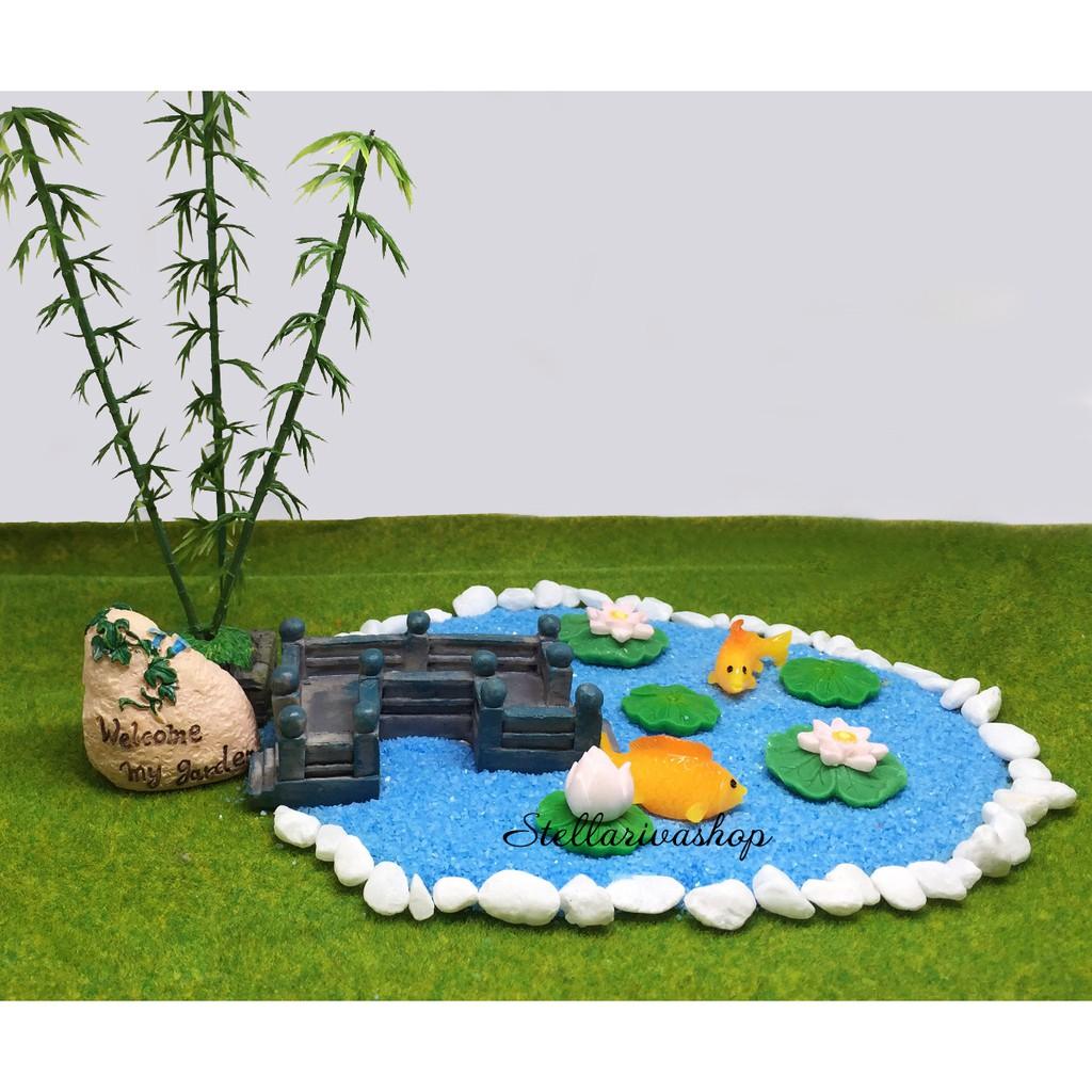 Mô hình cầu đá hồ sen trang trí tiểu cảnh, terrarium quà tặng trang trí