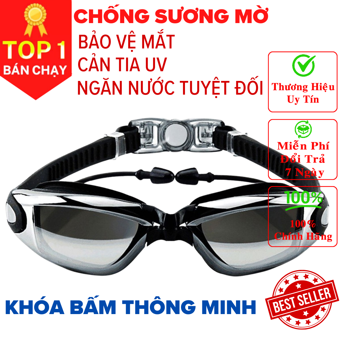 Kính bơi chống sương mờ, chống UV, dây được làm 100% silicone mềm mại, thiết kế không trơn trượt, độ co giãn, độ bền thách thức thời gian, dành cho vận động viên chuyên nghiệp, kính bơi cận thị có độ - Chính hãng DODODIOS