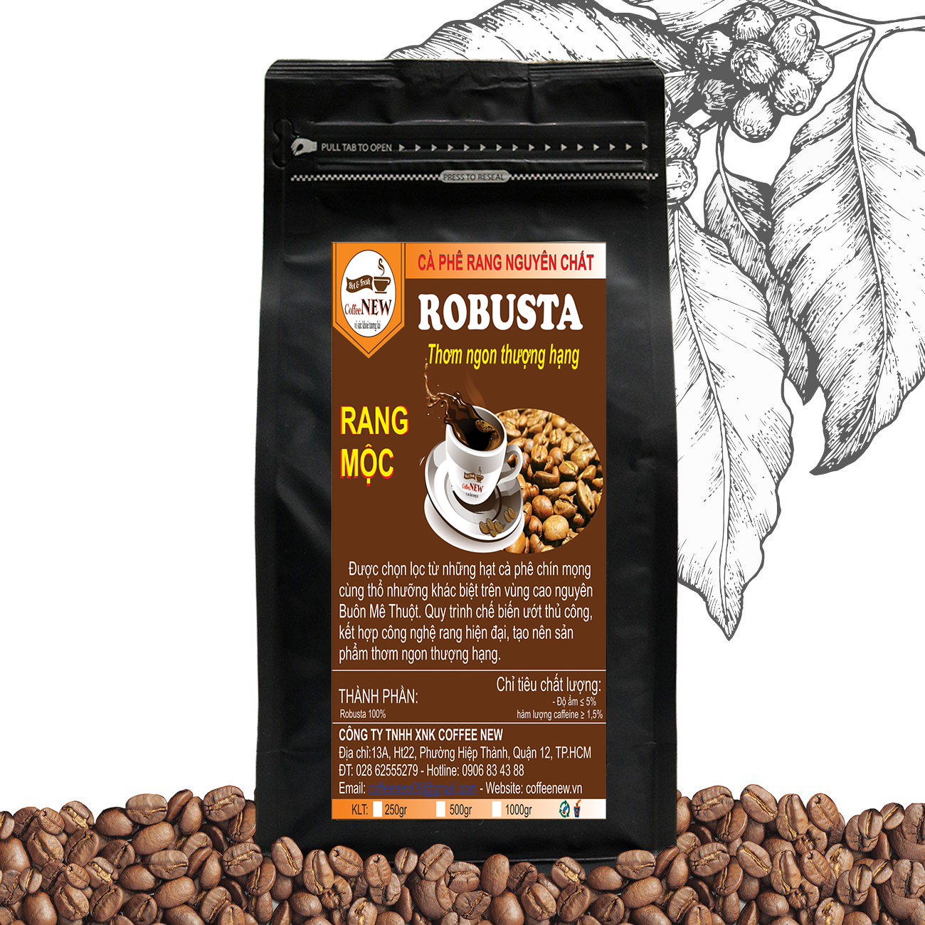 Cà Phê Nguyên Chất 100% Robusta Rang Mộc - Vị Đậm Đà (250g)