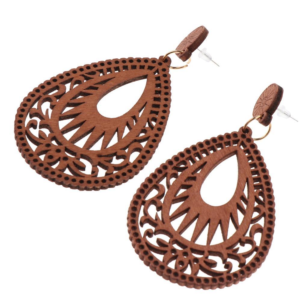 Bohemian Women Wooden Earrings Dangle Pendant Hook Earrings