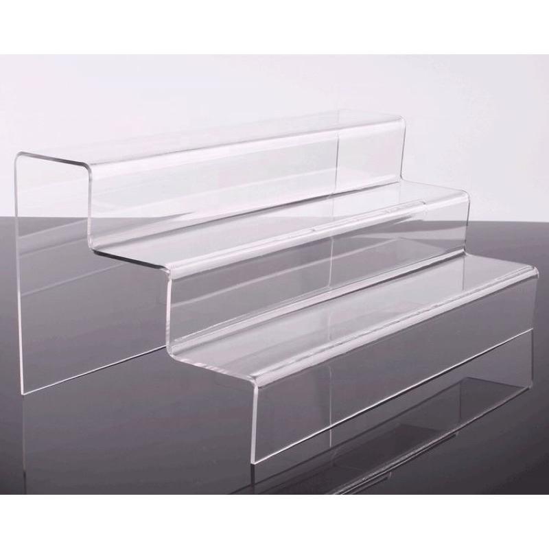 Kệ mica bậc thang trưng bày sản phẩm, dày 3mm, 4 tầng, thiết kế theo yêu cầu - Xanh biển