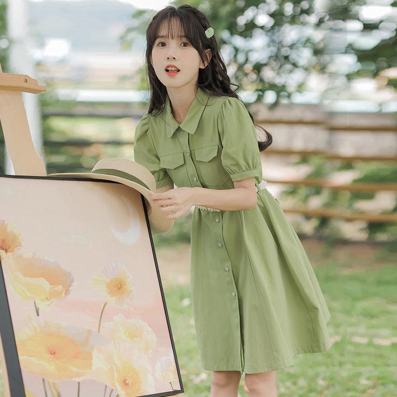 CHENGRUI Tặng thắt lưng, váy ngắn tay, váy ngắn tay, váy mùa hè, váy thắt lưng.