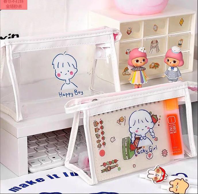 Bóp Viết Túi Đựng Bút Mỹ Phẩm Trong Suốt Cỡ Lớn In Họa Tiết Siêu Dễ Thương