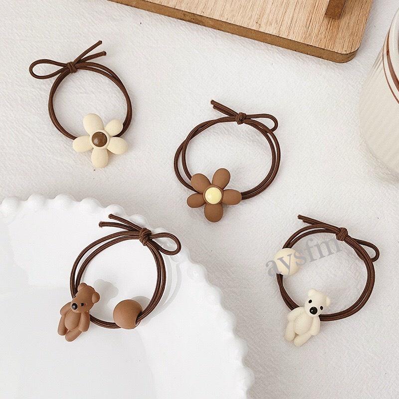 Cột tóc gấu hoa màu trà sữa hot trend dễ thương Hàn Quốc Tatitava