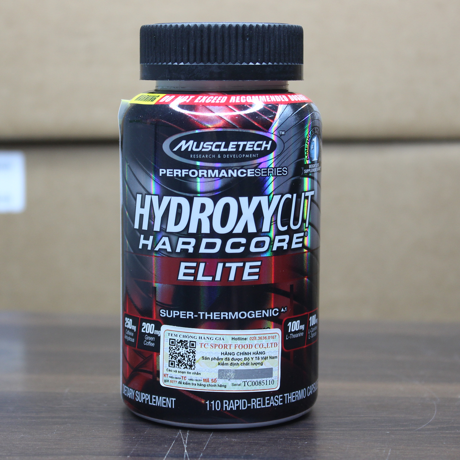 Combo Thực phẩm bổ sung Hydroxycut Hardcore Elite của MuscleTech hộp 110 viên hỗ trợ đốt mỡ, giảm cân mạnh mẽ, tăng tỉnh táo tập trung &amp; Áo thun thể thao (size L 68-80 kg)