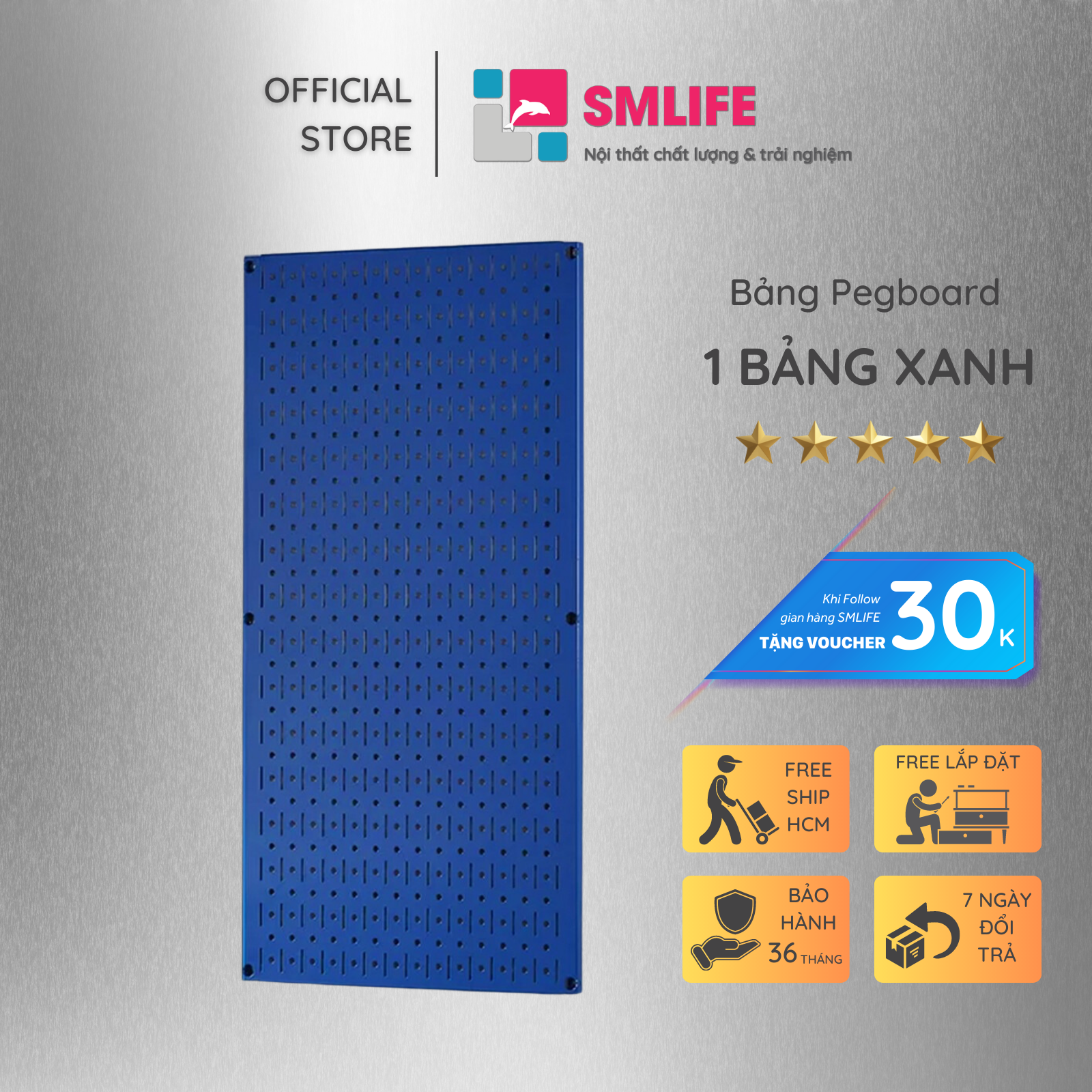 Bảng treo dụng cụ SMLIFE Pegboard đứng 80×40 – Xanh