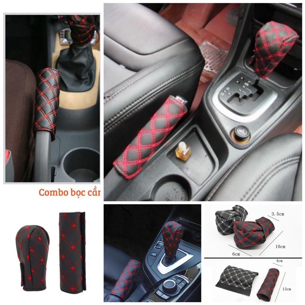 Bộ 2 cái ốp bảo vệ tay phanh cần số ô tô mẫu mới loại dày đẹp chất liệu da PU lắp các xe