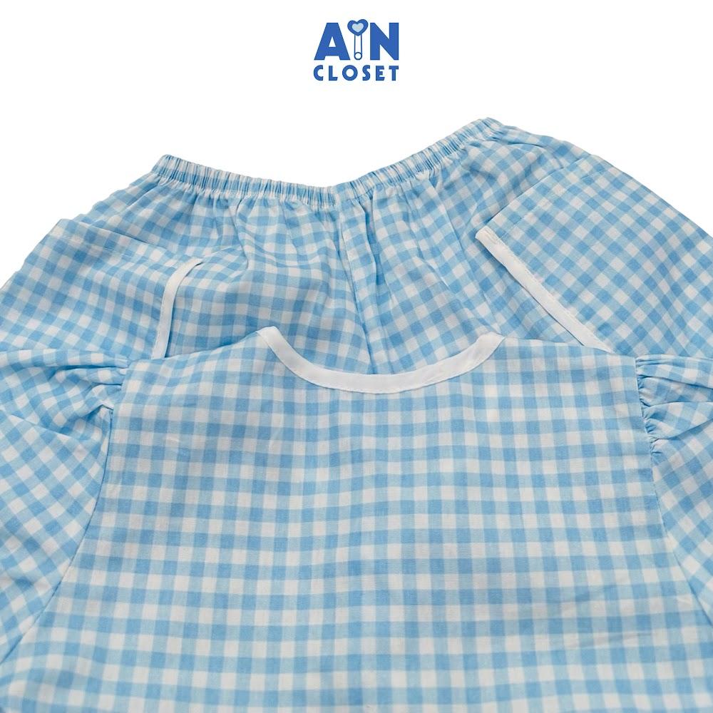 Bộ quần áo Lửng bé gái hoạ tiết Caro Xanh Dương Cotton - AICDBGTBR6PP - AIN Closet