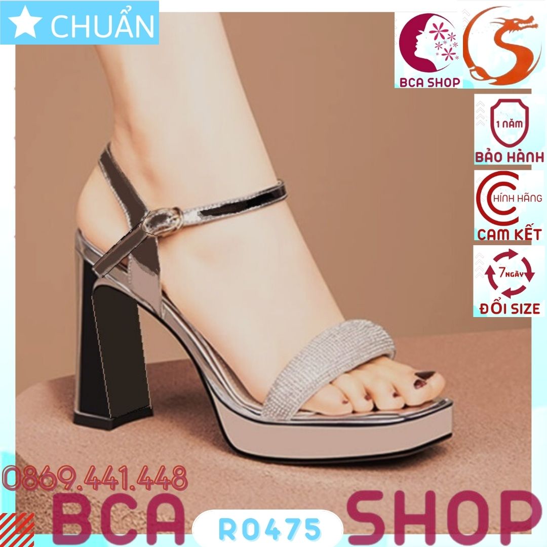 Giày cao gót nữ 8p RO475 ROSATA tại BCASHOP hở mũi, gót trụ, quai ngang có hạt lấp lánh sành điệu và sang chảnh- nâu bạc