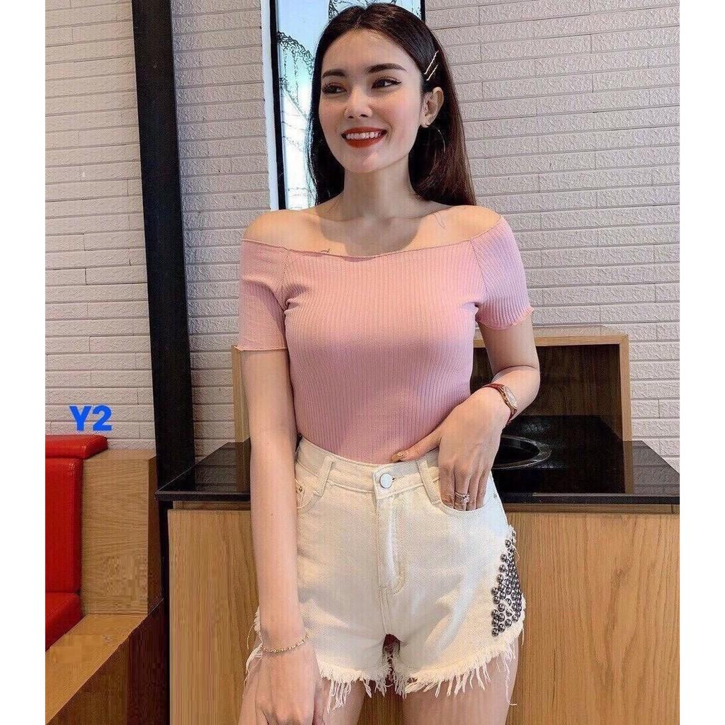 ÁO CROPTOP THUN GÂN ÔM BODY CO GIÃN - ÁO KIỂU CRT NGẮN TAY BẸT HỞ VAI TRƠN BASIC 168