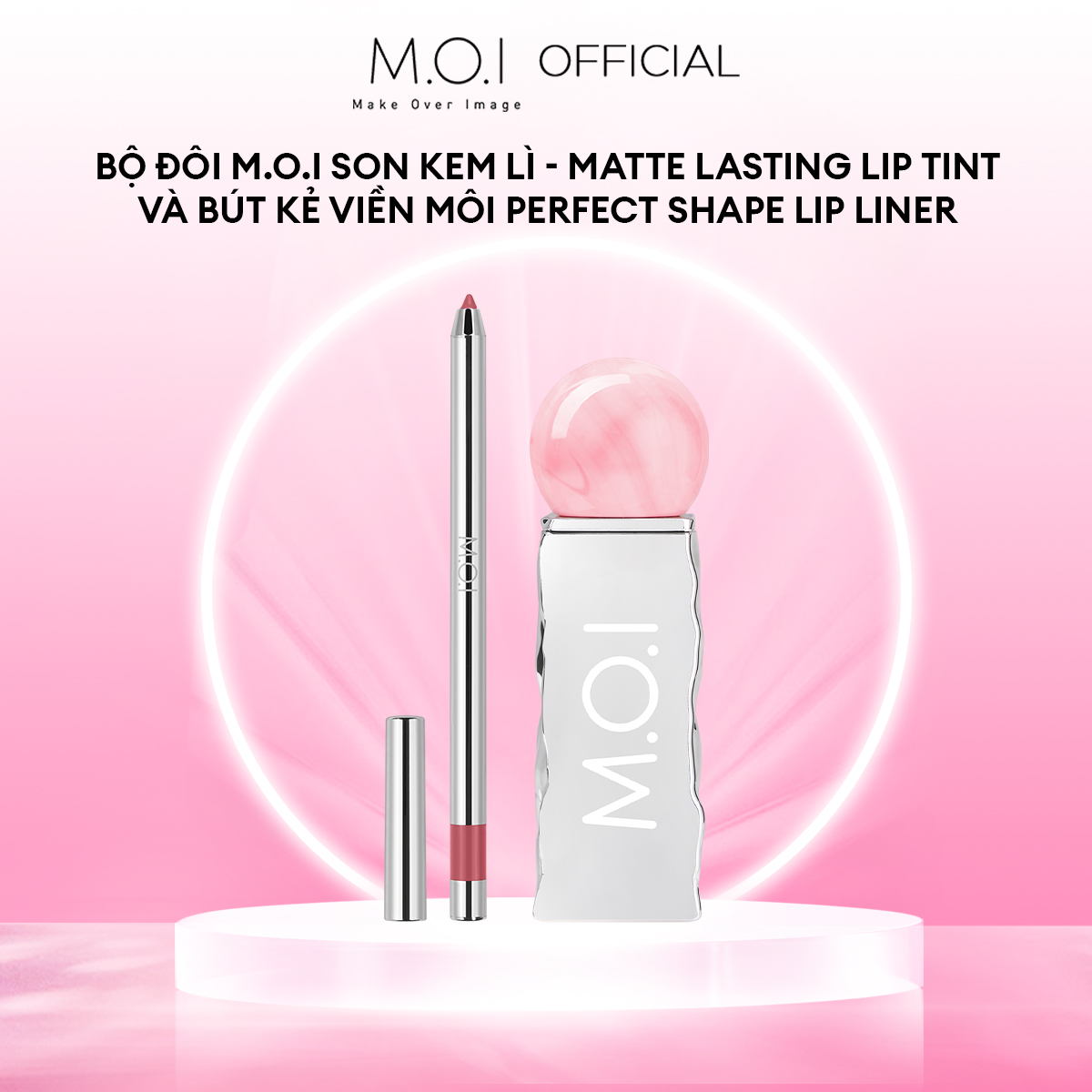Bộ đôi M.O.I SON TINT LÌ NHẸ MÔI LÂU TRÔI 12H LOLLIPOPS - Matte Lasting Lip Tint - Lollipops và Chì kẻ viền môi đa năng Perfect Shape Lip Liner