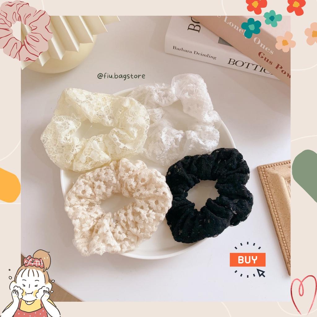 Scrunchies Vải Ren Hoa Thêu Chỉ Nổi