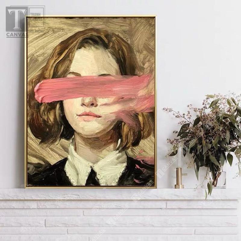 Tranh canvas treo tường phòng khách, tranh nghệ thuật Cô gái che mặt CGCM80-83