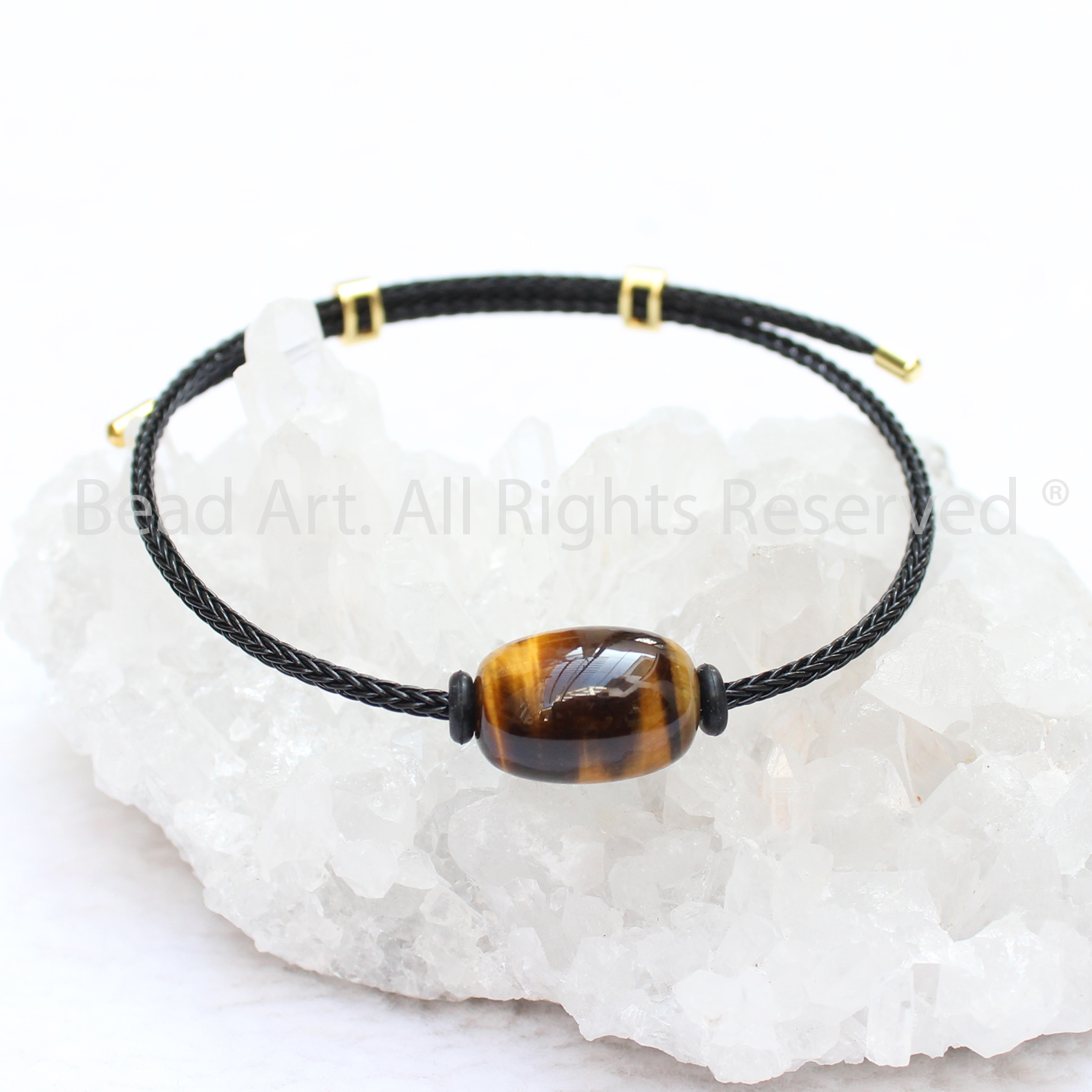 Vòng Tay Lu Thống Mắt Hổ Vàng Nâu, Mắt Cọp Vàng Nâu, Brown Tiger Eye Tự Nhiên Loại A, Mệnh Thổ, Kim, Vòng Tay Phong Thuỷ, Free Size - Bead Art