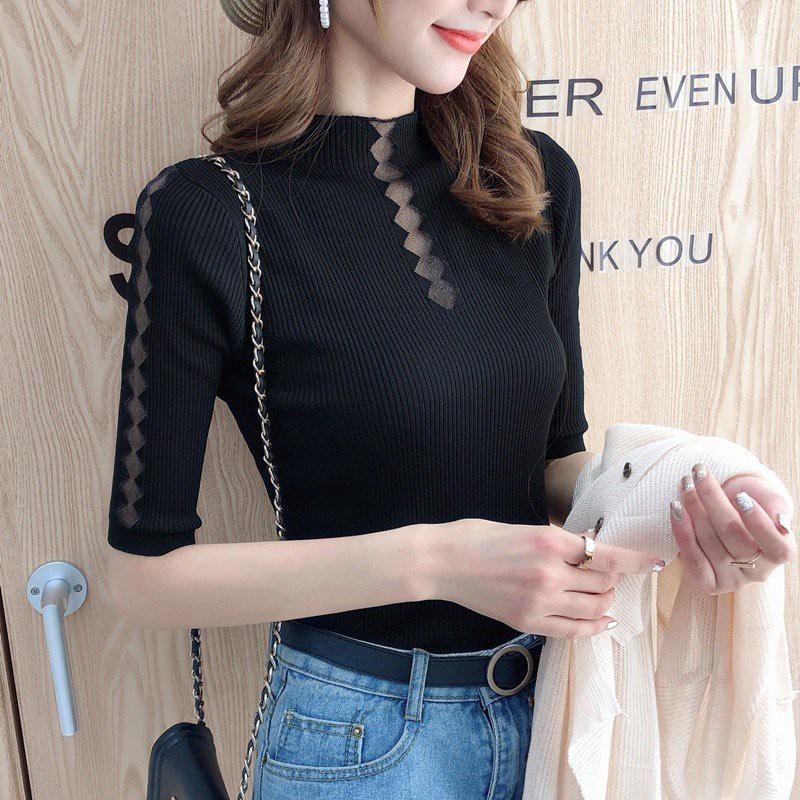 Áo len nữ tay nỡ cổ và tay phối họa tiết quả trám